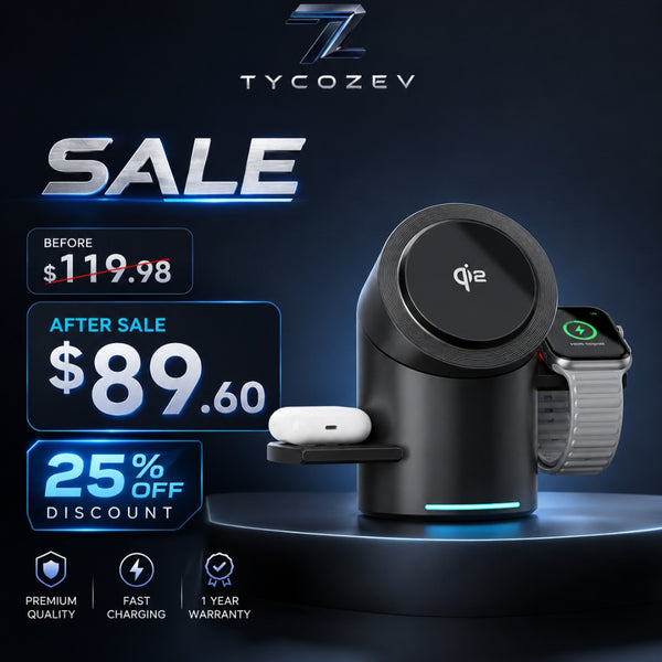 Tycozev™ PowerNest Pro — 3-in-1 Fast Wireless Charger